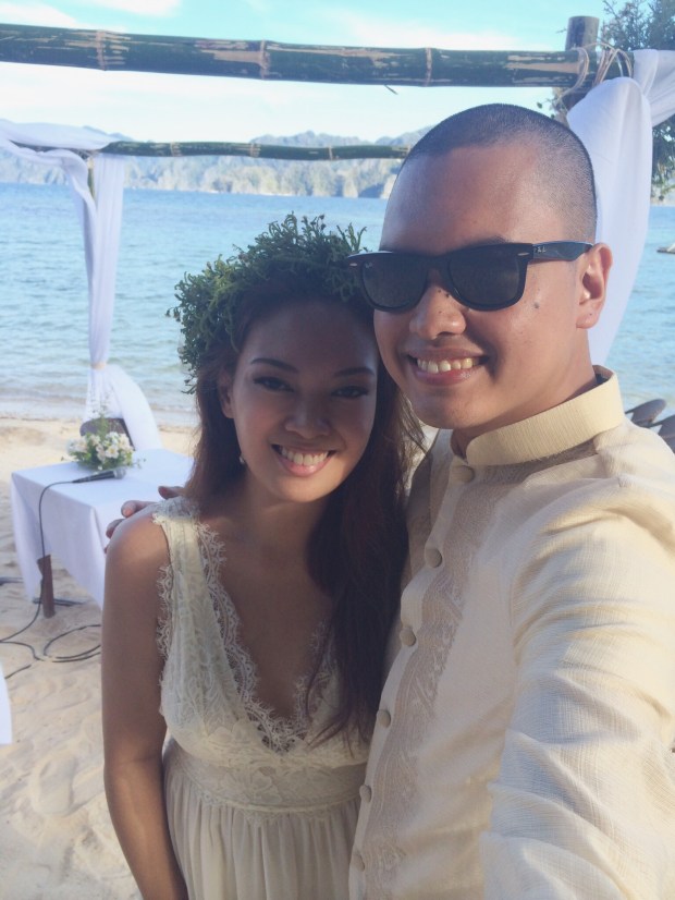 The bridesmaid and the groom minutes before the wedding!